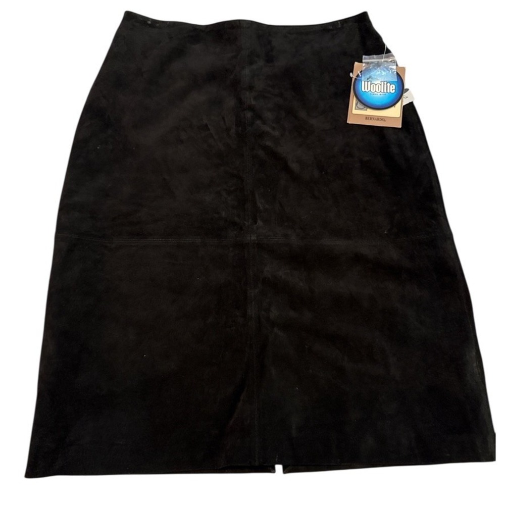 VTG NWT Bernardo Black Suede Leather Midi Skirt Sz 12‎ Minimalist Y2K
